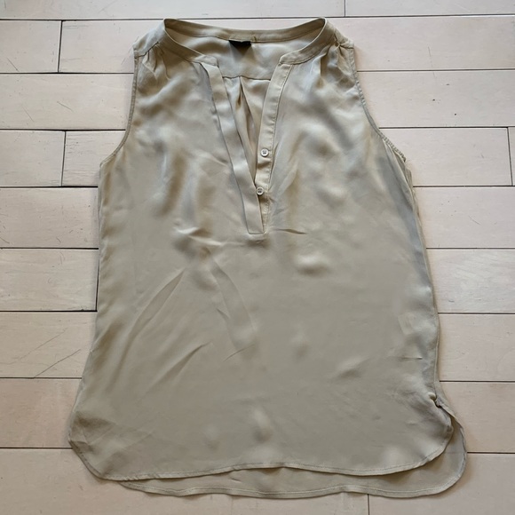 ECRU Sleeveless Silk V Neck Blouse Top V-neck - Picture 3 of 6